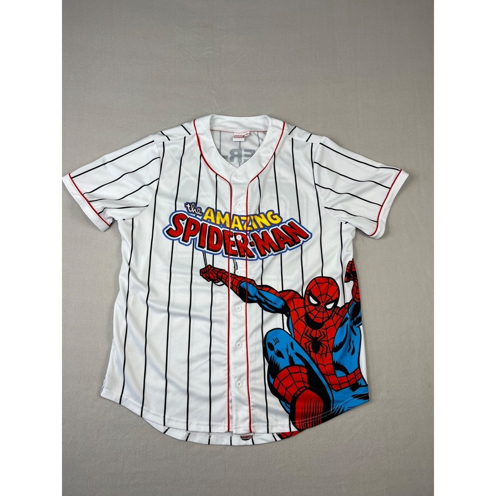 The‎ Amazing Spider Man Baseball Jersey Mens XL White Pinstripe Mravel Comics